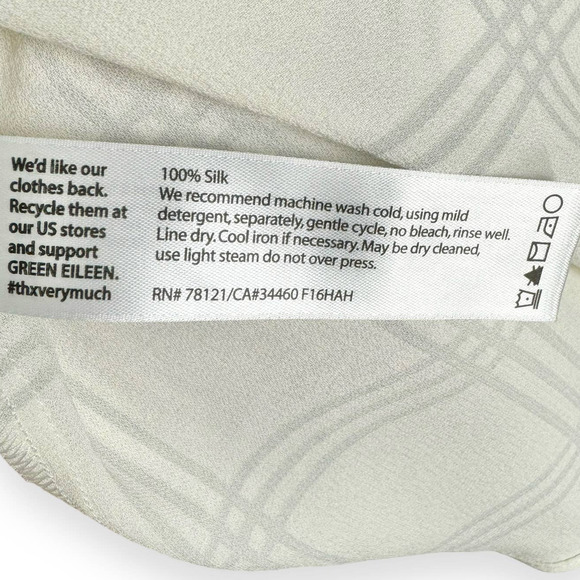 Eileen Fisher White Window Pane Button Down Tunic Top Size Large 100% Silk - Picture 12 of 14